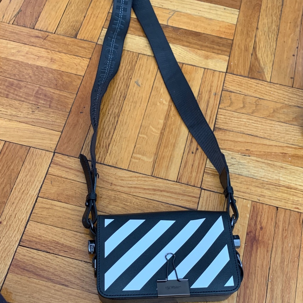 Off-White Black and White Diagonal Stripe Crossbody Bag